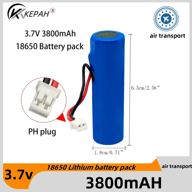 3.7V  3800mAH  Li ion rechargeable battery 18650 battery with replacement socket DIY line for emergency lighting