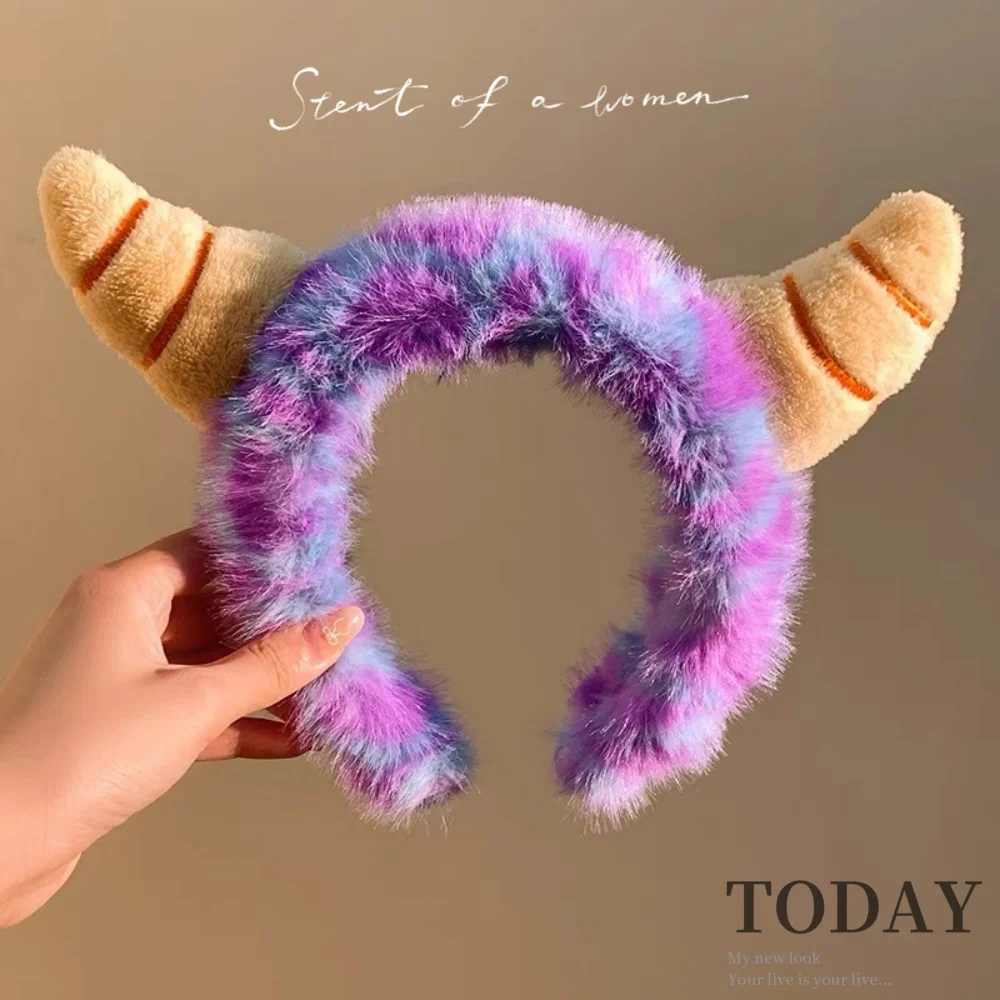 Purple Small Monster Plush Headband Cute Women Toiletry Wash Face Hair Band Makeup Headwear Headgear Accessories