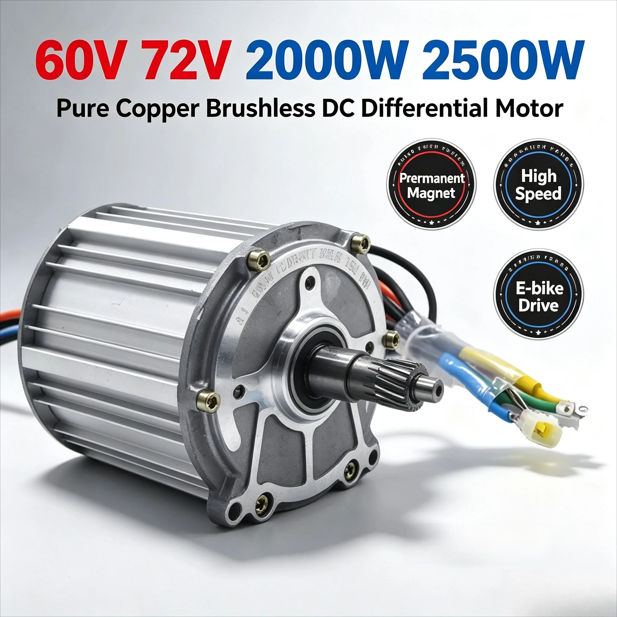 60V 72V 2000W 2500W Pure Copper Brushless DC Differential Motor Permanent Magnet SynchronousHighSpeedE‑bikeReplacementDriveMotor