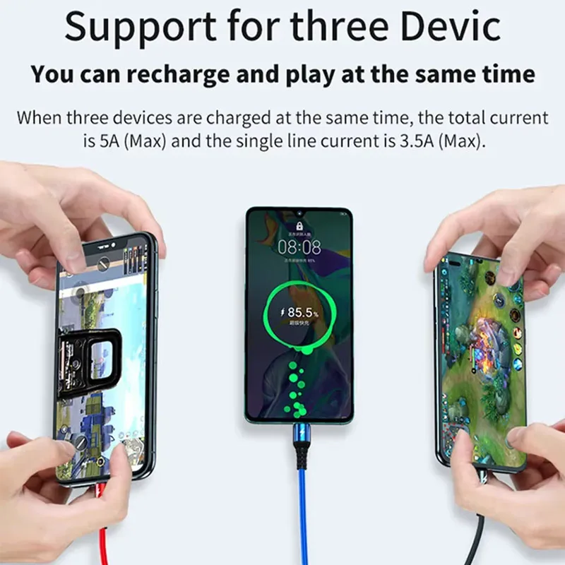 Multifunctional 3-in-1 charging cable Type C/Micro B/iPhone Macarone is suitable for iPhone, Huawei and Samsung smartphones.
