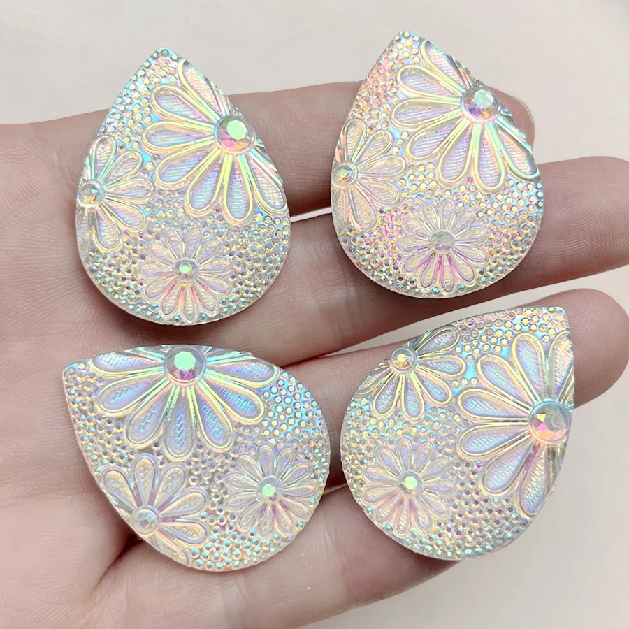 Patterned White ab Color 28mm*38mm Drop shaped Rhinestone diy Earrings Decoration Scrapbook Wedding charm decoration 8pcs/lot