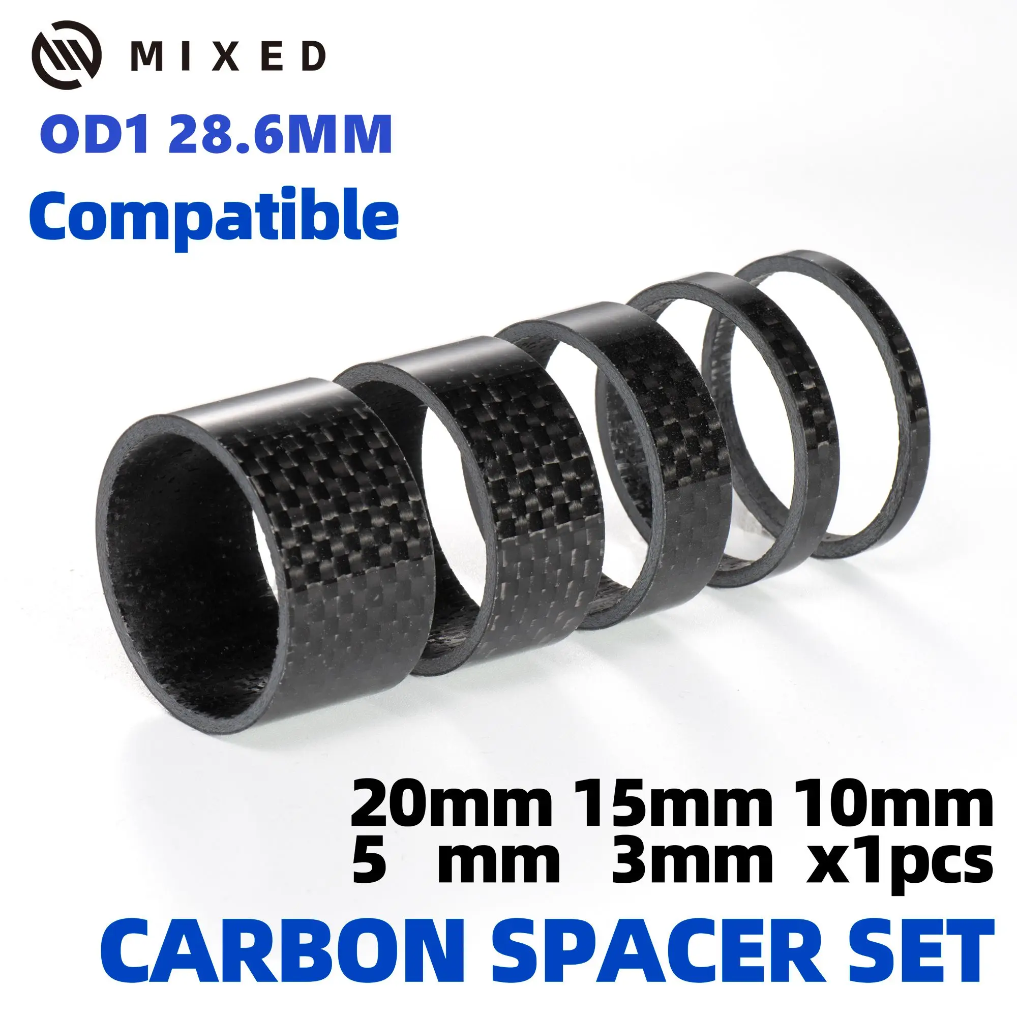 MIXED OD1 Carbon Fiber 5 Pcs Headset Spacers Washers Set for 28.6MM MTB Mountain Bike Road Bicycle Fork Steerer