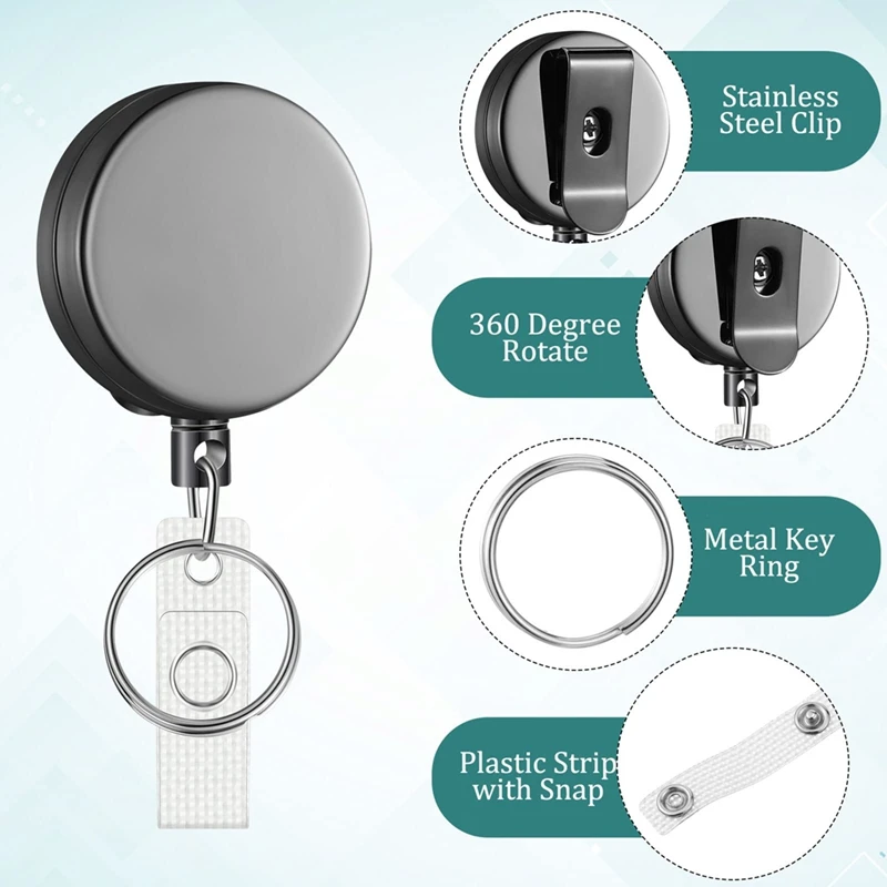 20 Pack Retractable Badge Holder Reel With Belt Clip And Key Ring, Heavy Duty ID Badge Reels For Nurses