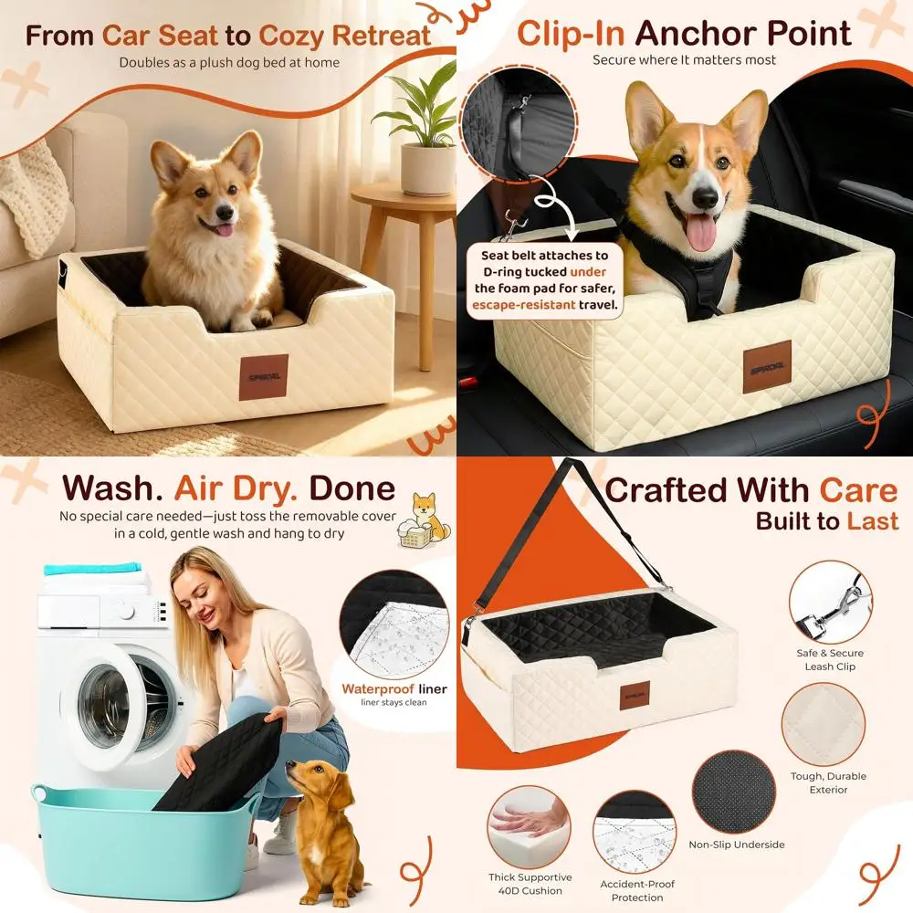 

Convertible Car Seat for Large & Small Dogs | Plush Travel Bed with Safety Straps & Non-Slip Base