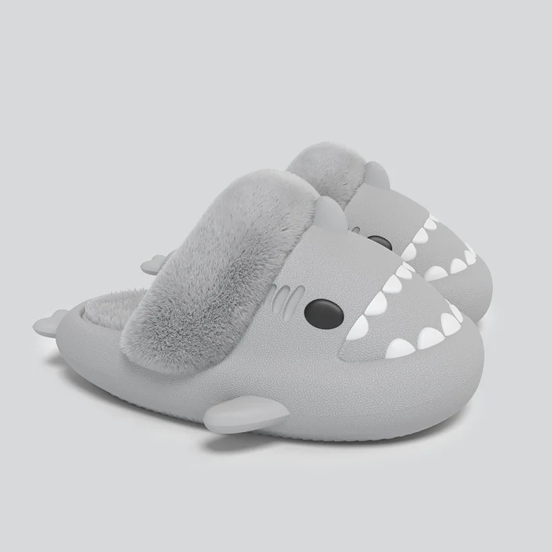 

Boys Winter Shark Cotton Slippers Girls Waterproof Thick Fleece Warm Shoes Child Home Solid Color Indoor Non Slip Plush Slippers