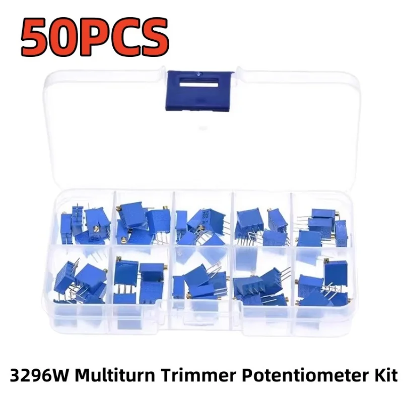 50PCS/lot diy kit electronic 3296W Multiturn Trimmer Potentiometer Kit High Precision Variable Resistor With Box