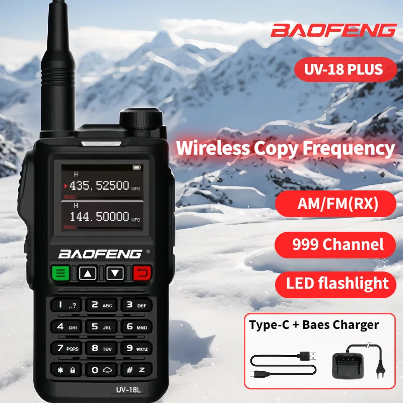 Baofeng-Portable Walkie Talkie, UV18, 10Watts, VHF, UHF, Six-Bands, Wirless Copy, Frequency NOAA, Type C Charger, Two Way Radio