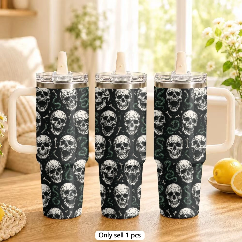 Wild Skeleton Vacuum Flasks 40oz Stainless Steel Tumbler with Handle Straw Lid Vacuum Insulated Double Wall Leak Proof