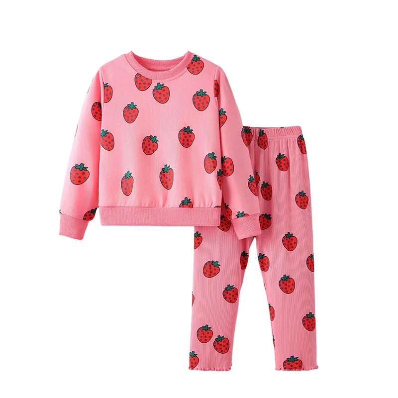 

3-8T Strawberry Girls Clothing Sets Kids Suits 2 Pcs Sweatshirts + Leggings Long Sleeve Baby Costume Autumn Spring Kids Outfits