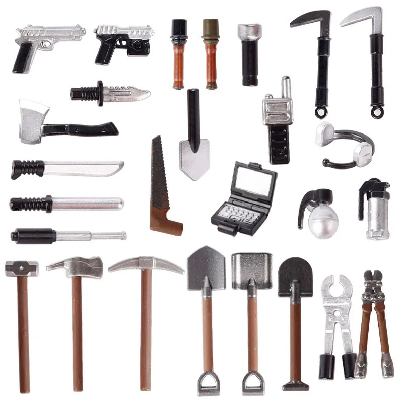 WWII Military Soldiers Weapons Accessories Building Blocks Guns Rifle Submachine two-tone Gun DP28 Farm Tols Shovel Hoe Bricks