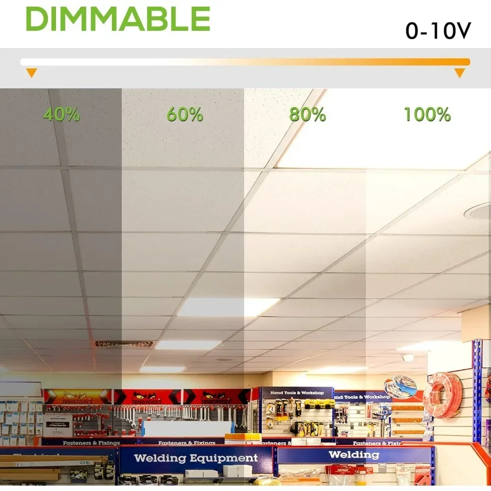 6 pacotes de luz troffer de tela plana LED de 2x4 pés, 40/50/60W, luzes de escritório de teto selecionáveis CCT, 115LM/W, 0-10V regulável