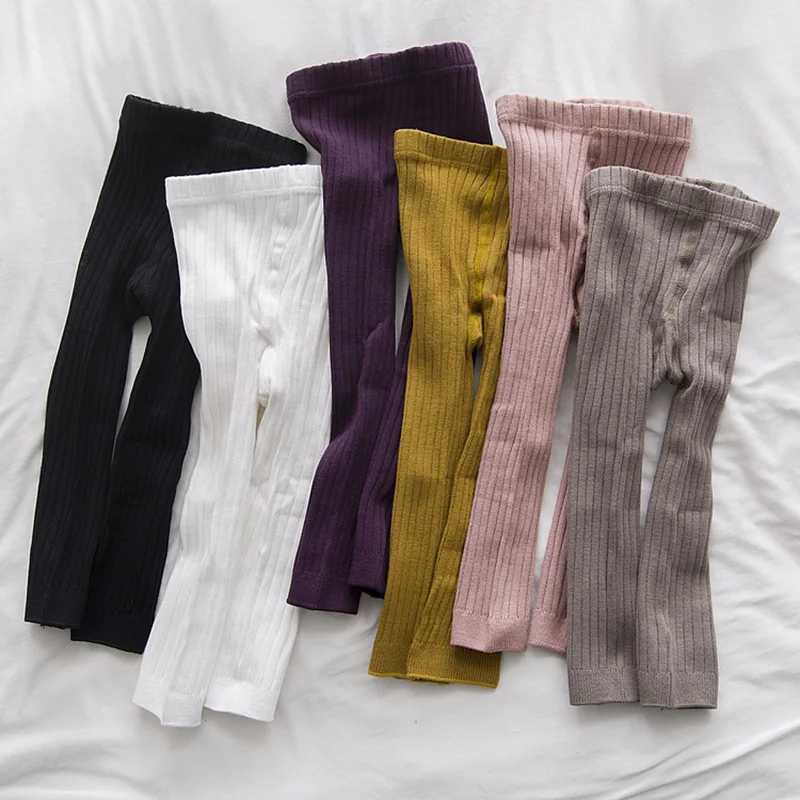 Newborn Kids Leggings Tights Baby Boys Girls Pants Solid Cotton Stretch Kids Children Knitting Trousers For 0-6 Years