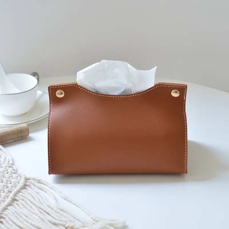 Light Luxury Leather Tissue Box Home Creative Living Room Storage Car Mounted Simple Paper Box Napkin Storage Makeup Decor