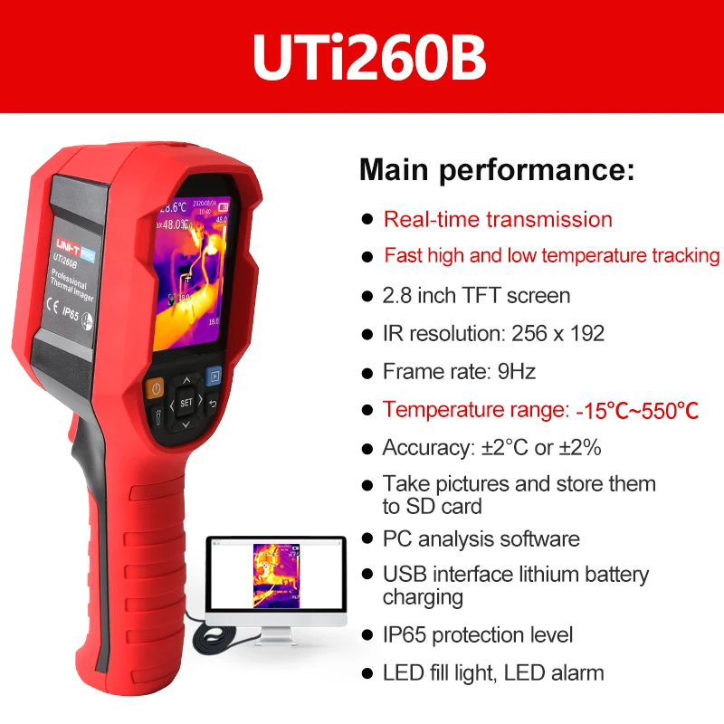 UNI-T UTi260B UTi260A الرقمية الأشعة تحت الحمراء التصوير الحراري ميزان الحرارة LED إمدادات المياه ضوء كاميرا حرارية إصلاح تكييف الهواء