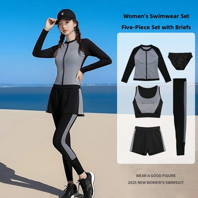 2025 Winter Women's Long Sleeve Swimming Suit Surfing Snorkeling Conservative Four Piece Set Jellyfish Sport Surfing Swimwear