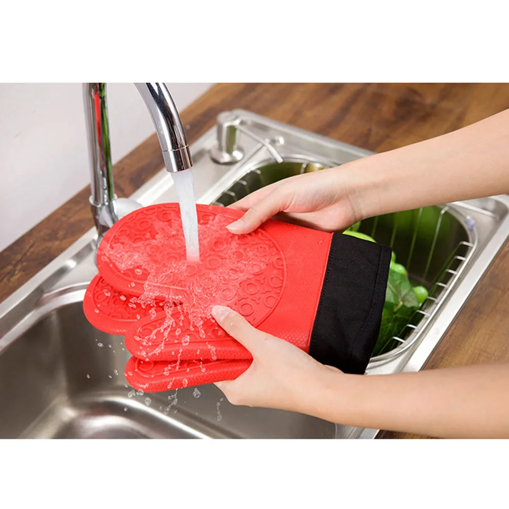 

2 шт. силиконовые перчатки для духовки, термостойкие, нескользящие, с хлопковой подкладкой, кухонные, для выпечки, барбекю, держатель для микроволновой печи, силиконовые рукавицы для микроволновой печи