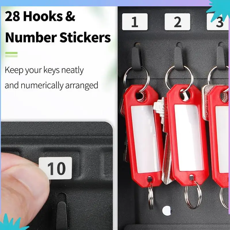 ABZW 28-Key Cabinet With Kock Wall Mounted Key Organizer With 40 Key Tag Labels Identifiers