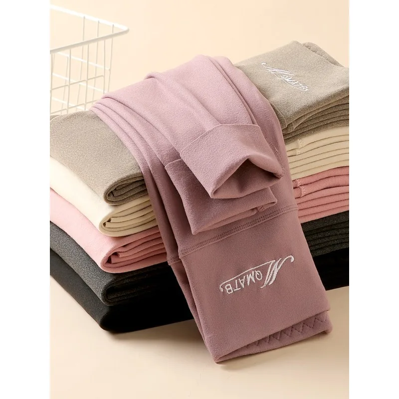 Women's Embroidered German Fleece Thermal Pants Double Sided Fleece Lined Slimming Winter Warm Leggings Wearable as Pants