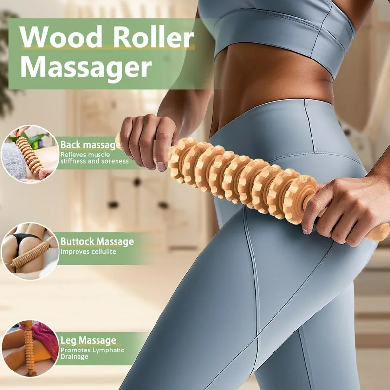 4pcs/Set Solid Wood Meridian Massage Set Waist Leg Scraping Board Pull Back Strip Roll Bar Combination Tool