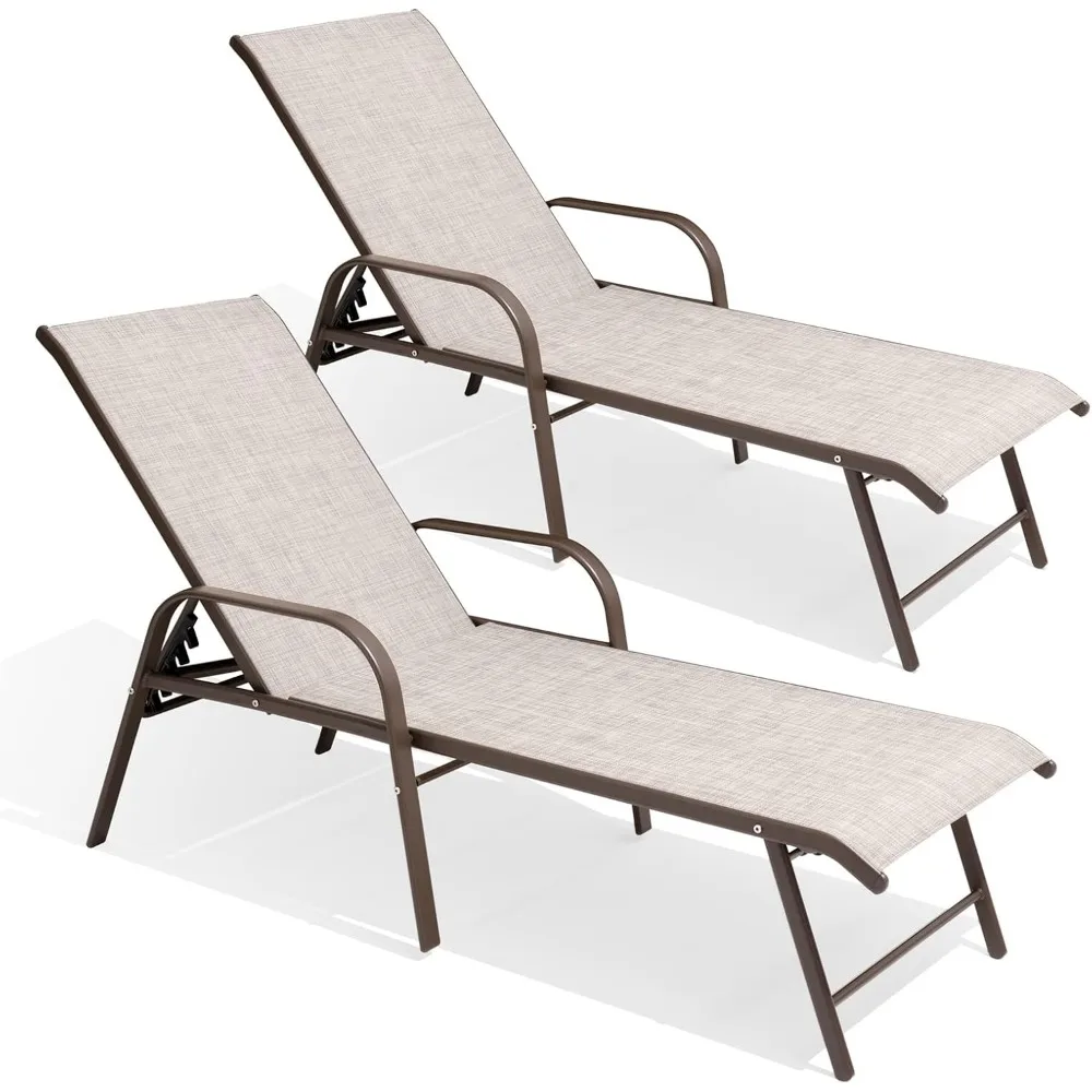 

Chaise Lounge Chair Outdoor with Armrests, Pool Lounge Chairs Set of 2, Aluminum Adjustable 5 Positions Sun Tanning Lounger for