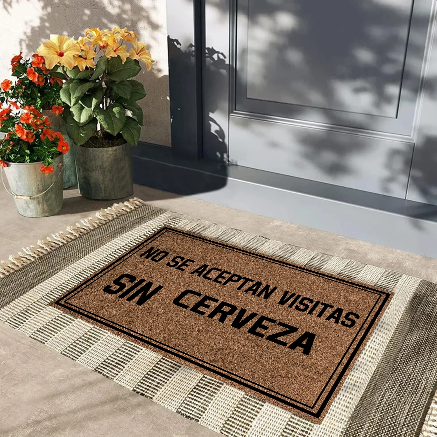 

Rubber Backing Anti Slip Doormats,Welcome Mat, No Se Aceptan Visitas Sin Cerveza Cervezas, Spanish Door Mats for Floor