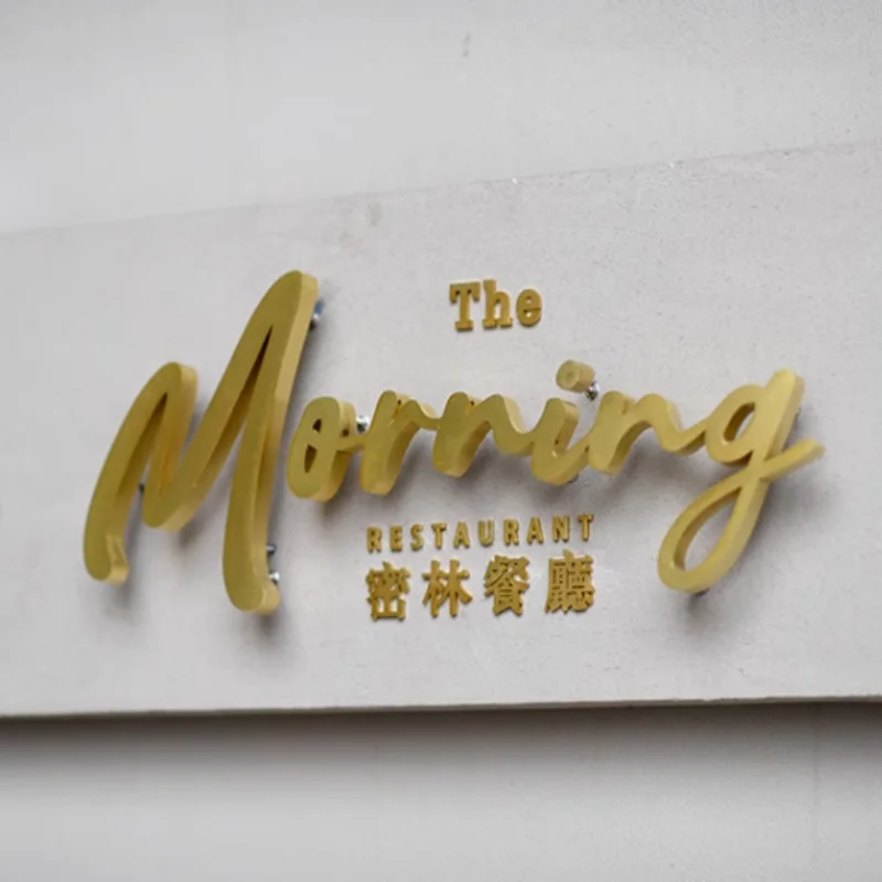 Custom Outdoor Gold Color Stainless Steel Golden lighting LED Shop Signs, rear illuminated LED Business Logo