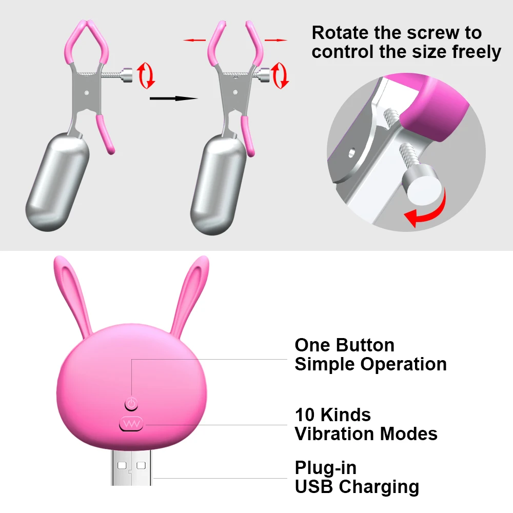 Vibrating Nipple Clamp Vibrator for Women 10 Speed Vibrators Egg Breast Massage Fetish to Breast Labia Clip Stimulation Massager