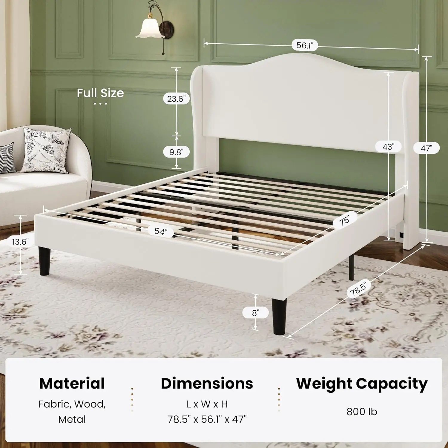 Full Size Velvet Bed with Curved Wingback Headboard, Wooden Slat Support, Noise-Free, No Box Spring, Easy Assembly, Customized