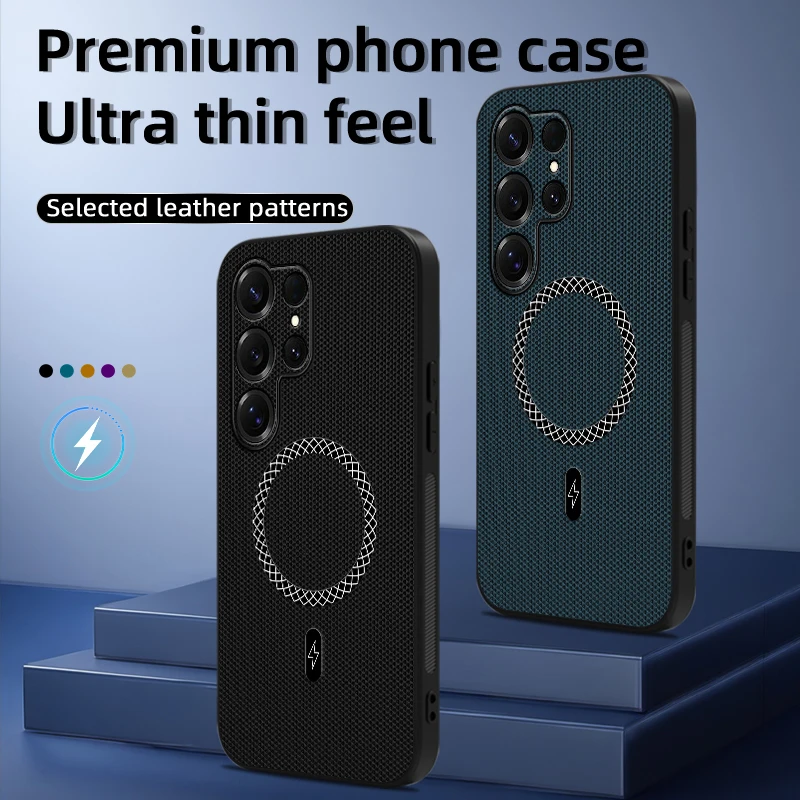 For Magsafe Leathe Case for Samsung Galaxy S26 Ultra S25 S24 S23 Plus A17 A37 A57 A16 A36 A56 A15 A35 A55 Wireless Charing Cover