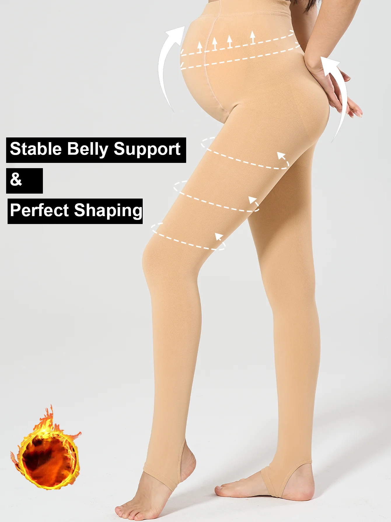 1PC Women's Skin Color Adjustable Strap Belly Support, Footed Design, Fleece-Lined Thick Style High Elastic Non-Tight