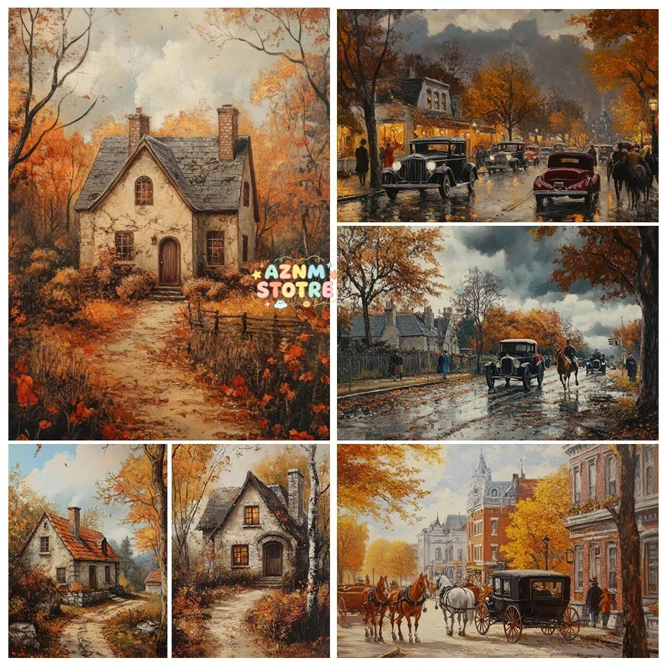 Vintage Autumn Cottage Farmhouse Posters Modern Moody Scenery Carriage Prints Canvas Wall Art Pictures Home Living Room Decor