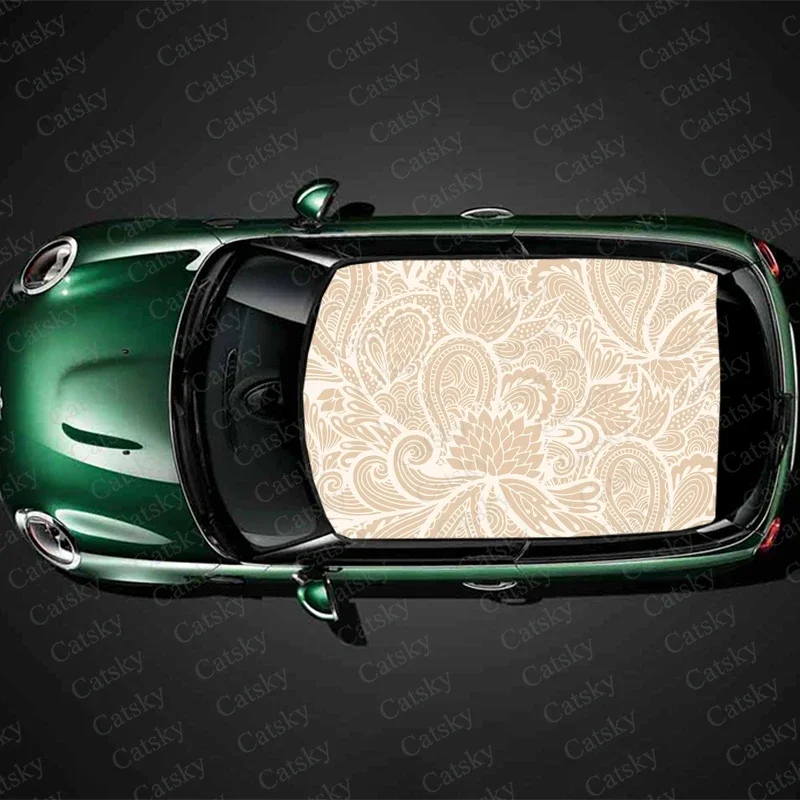 Floral Ornament Pattern Car Roof Sticker Wrap Racing SUV Accessories Packaging Painted PVC Custom Car Graphic Decal