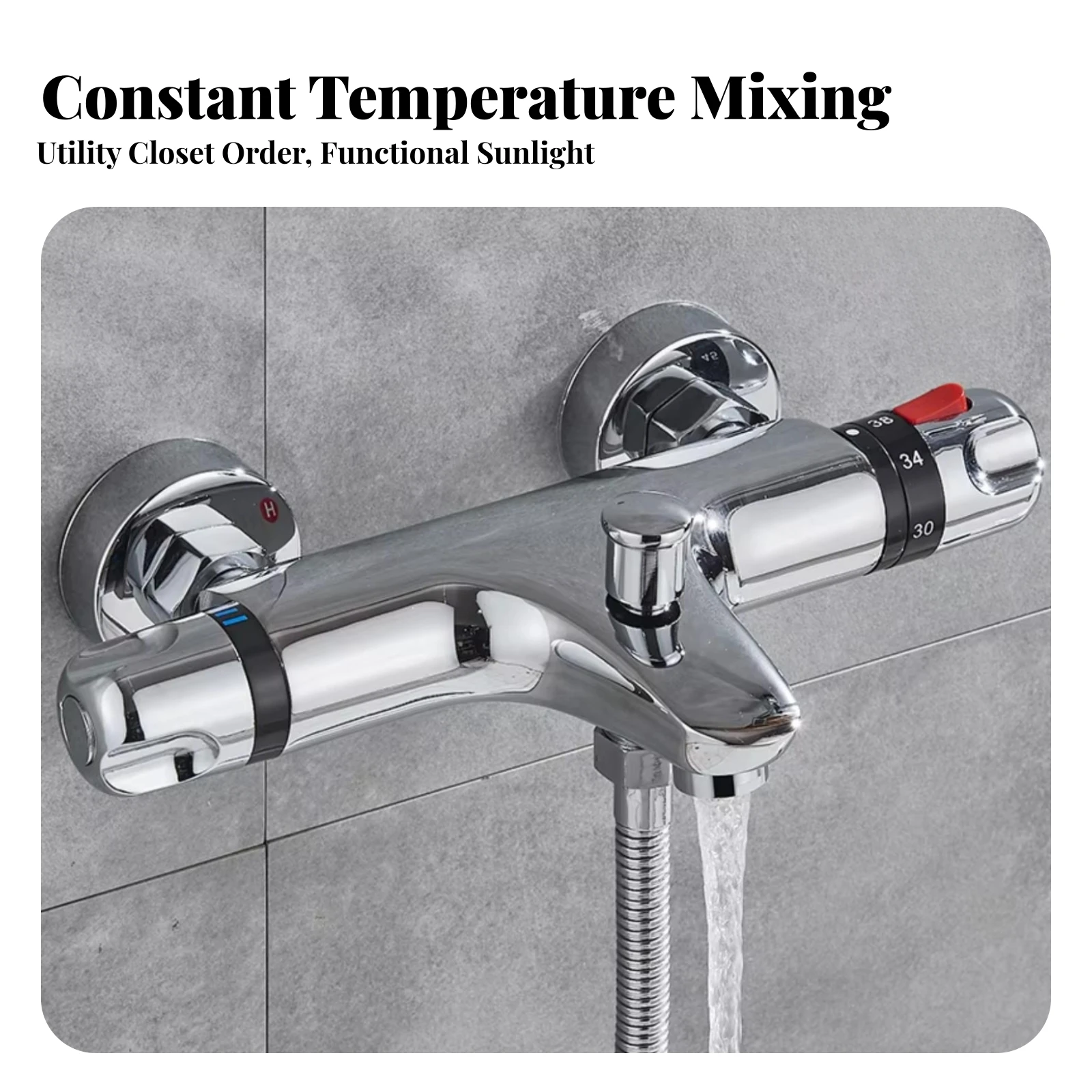 Thermostatic Mixing Valve Chrome Finished Metal Body Concealed Shower Valve Integrated Safety Stop Wall Mount for Bad