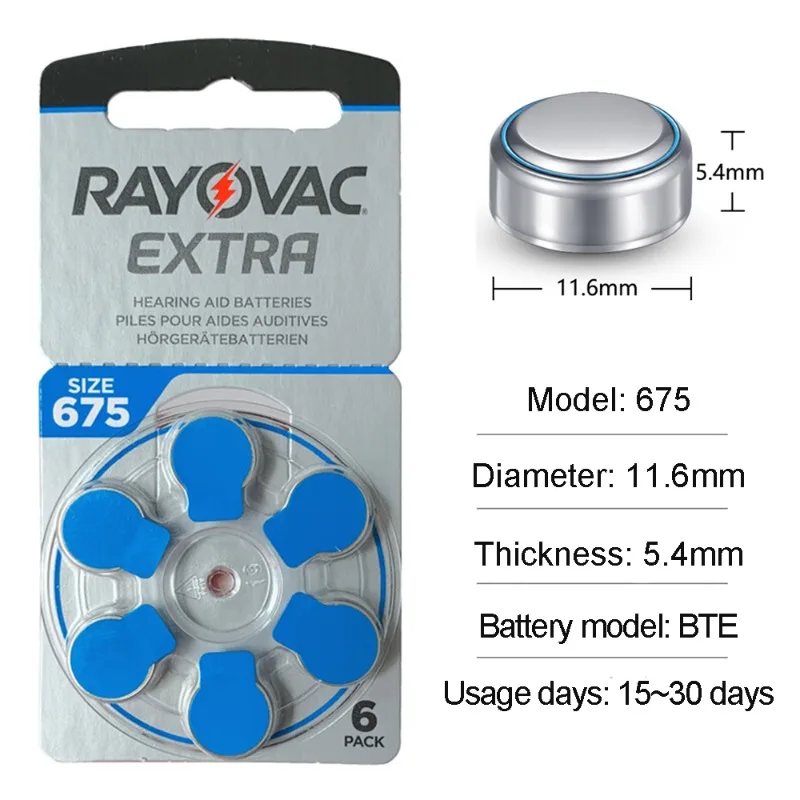 (60 Stück) Rayovac extra quecksilber freie Hörgeräte batterien Größe 675a a675 pr44 Batterie für Sound verstärker zubehör