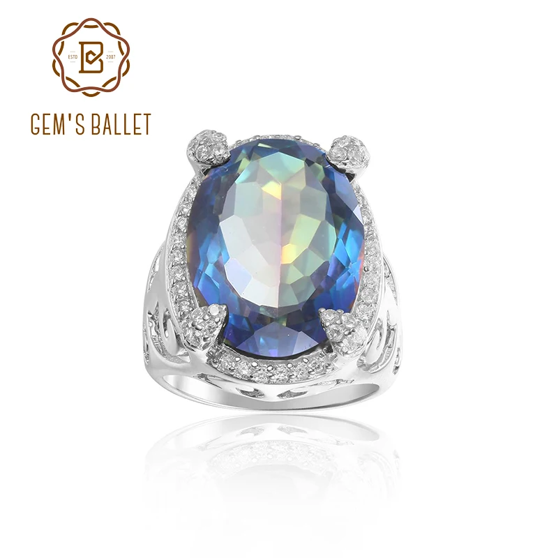 

GEM'S BALLET November Birthstone Ring 11.21Ct 13x18mm Oval Huge Mystic Topaz Statement Ring in Sterling Silver Gift For Her