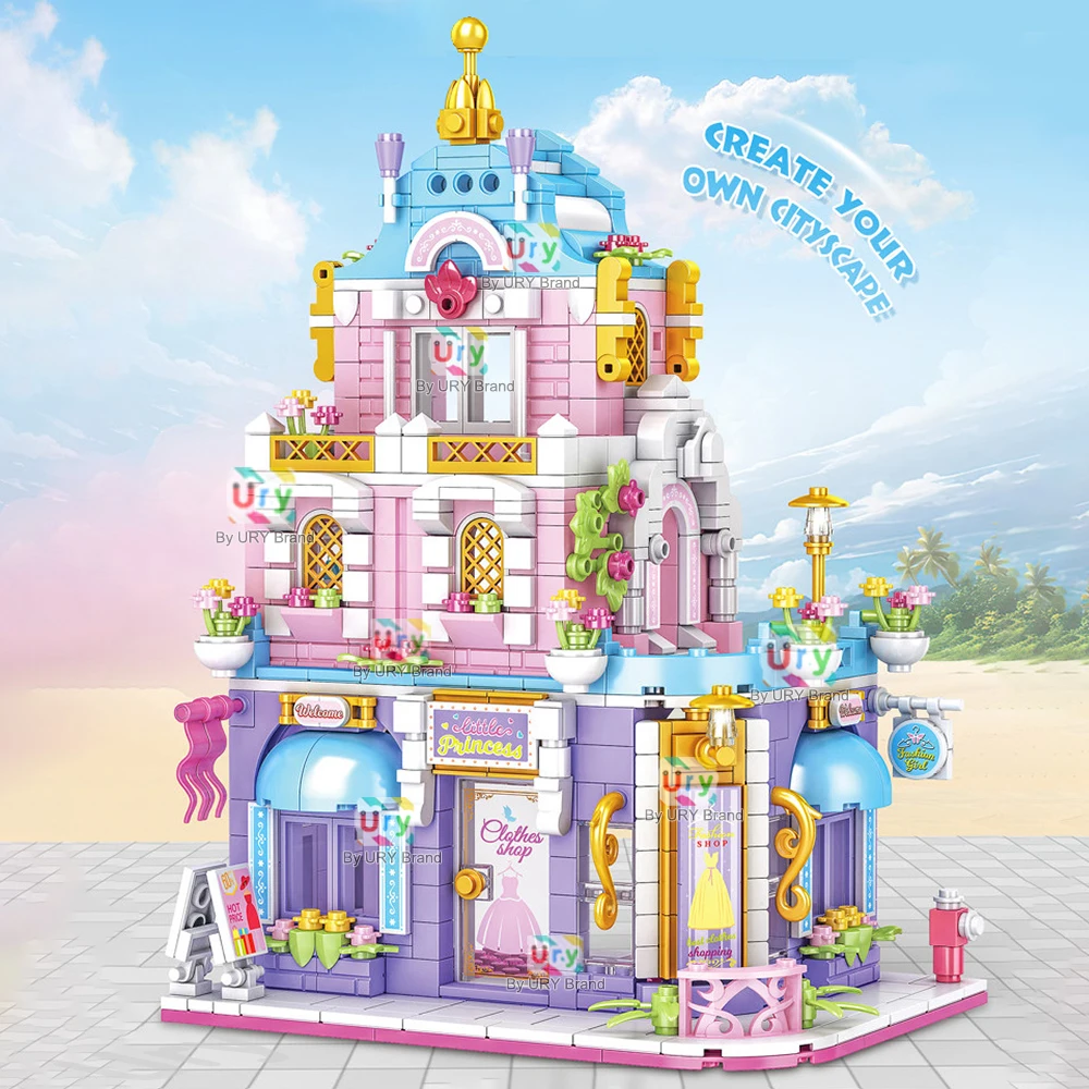 City Street View Series Friends House Shop Fashion Clothing Store Retro DIY Toys Architecture MOC Building Blocks for Kids Gift