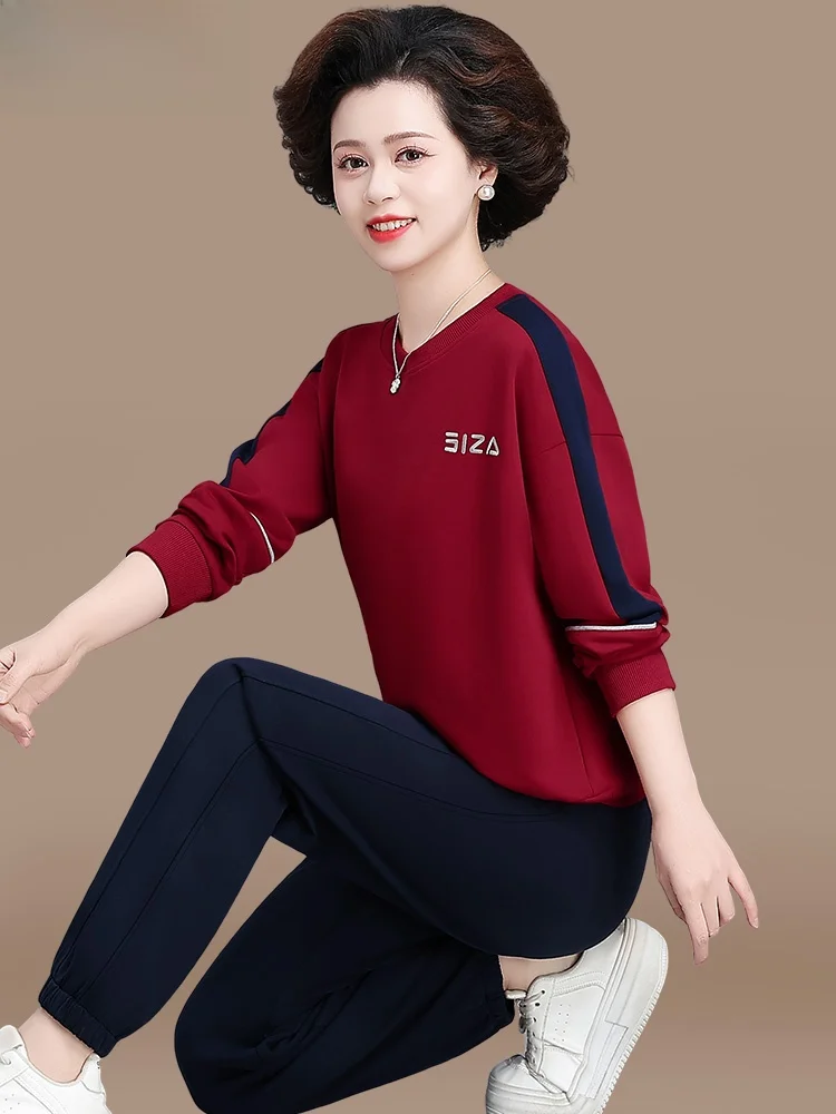 

Faionable Sportswear Set for Middle-Aged Mothers Autumn Winter Casual Loose Fit Women's Clothing Big Size Sweatirt Top