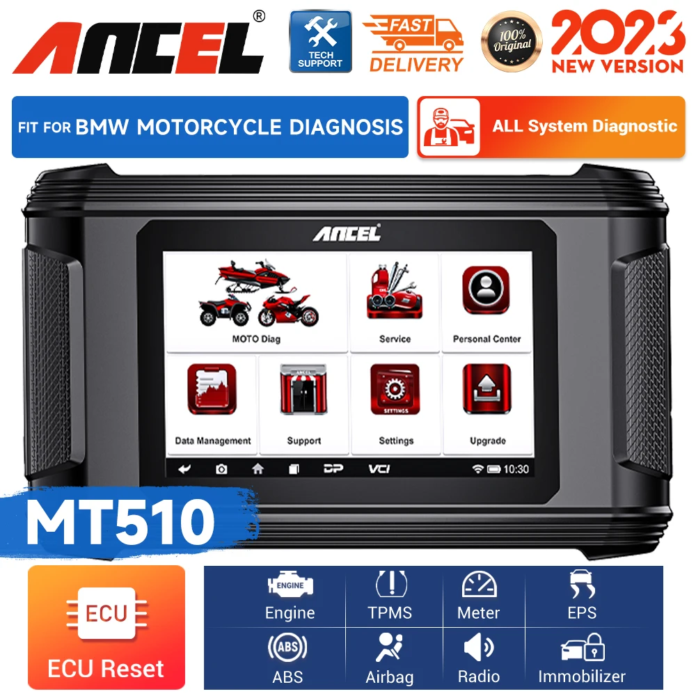 

Диагностический сканер ANCEL MT510 OBD2 для мотоцикла, прибор для диагностики, все системы, считыватель кодов ABS, ECU TPS, сброс масла, подходит для BMW/Harley