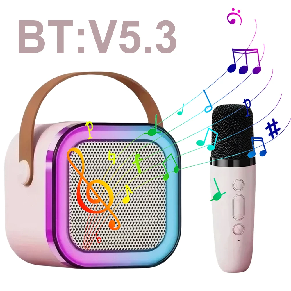 Portable Karaoke Bluetooth 5.3 Speaker Machine PA System with 1/2 Wireless Microphones Home Family Singing Children's Gifts