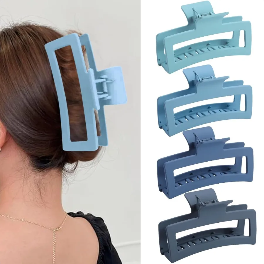 

5 Inche Gradient Blue Extra Large Claw Clips for Thick and Long Hair 4 Pack Xl Jumbo Oversized Matte Nonslip Rec Hair Clips for
