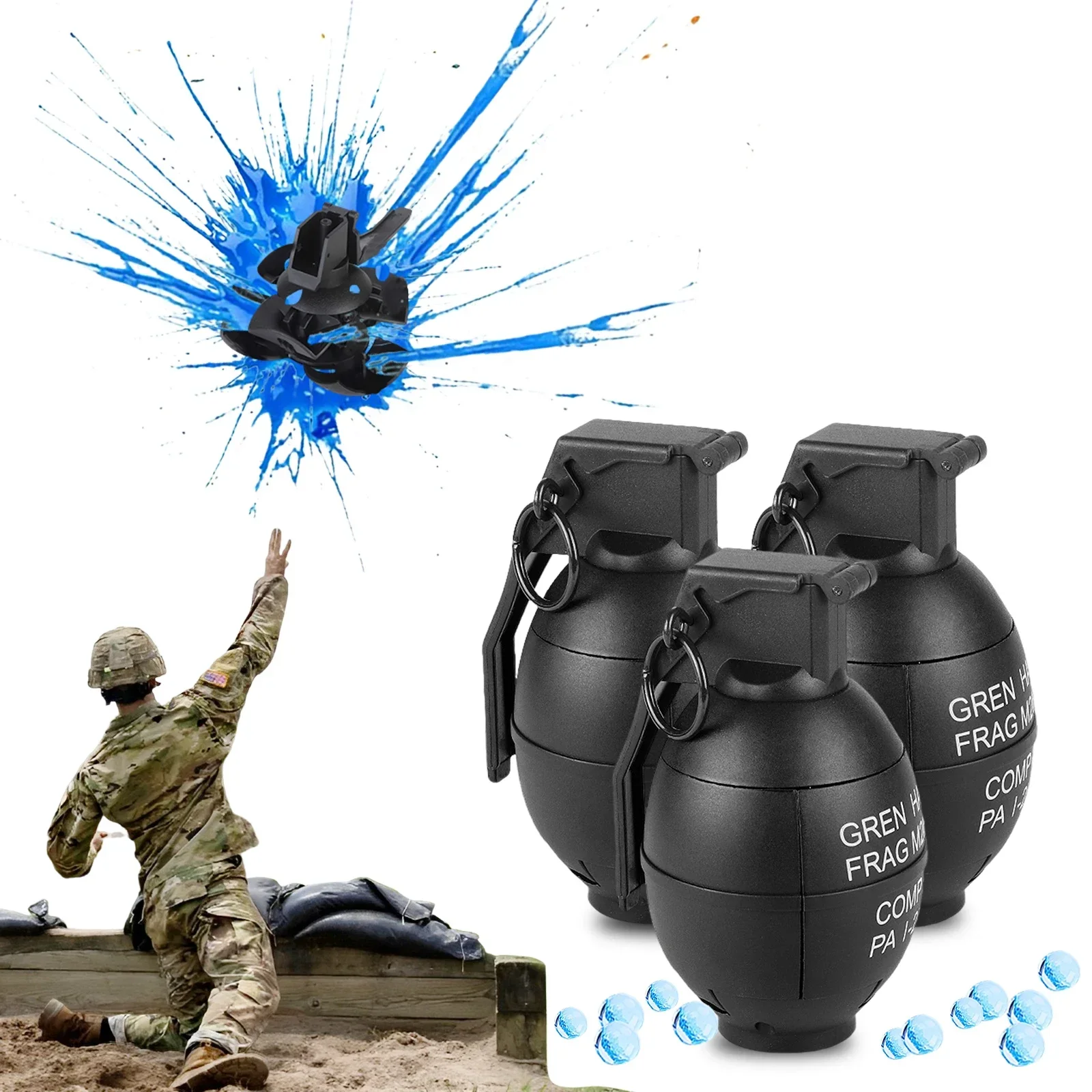 1/3PCS Tactical Grenade Model M67 Hand Grenade Prop Simulation Smoke Toy Model Suitable For Birsoft Paintball Shooting