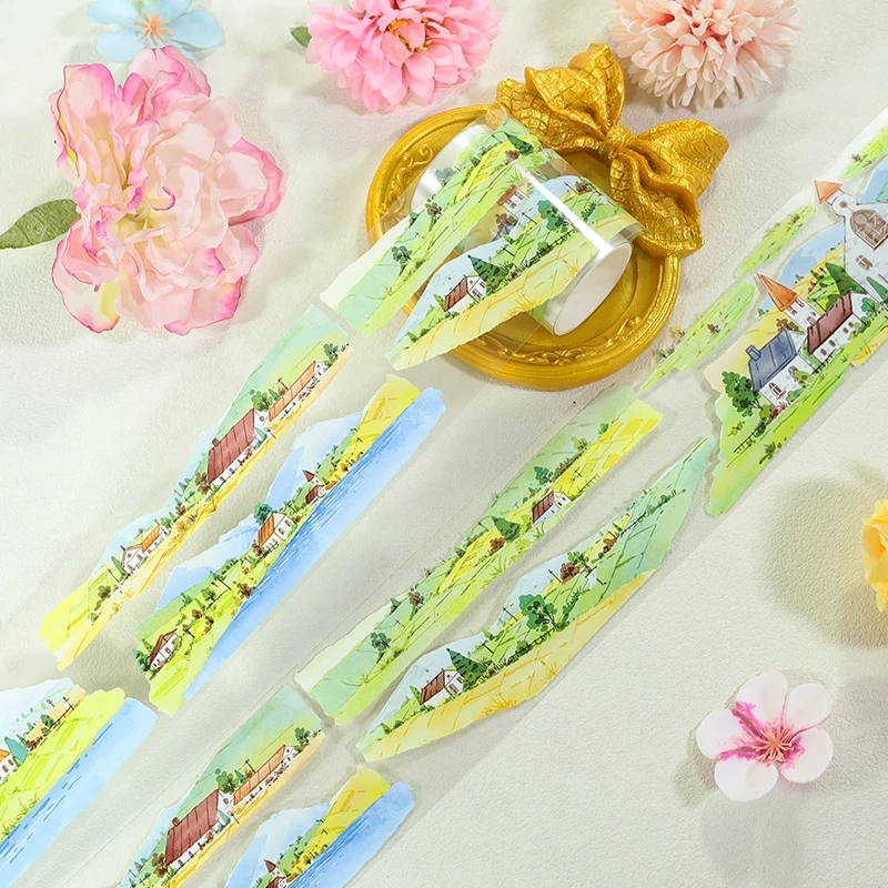 60mm*200cm Vintage Countryside Field Landscape PET Tape Creative DIY Journal Material Collage Scrapbooking Stationery