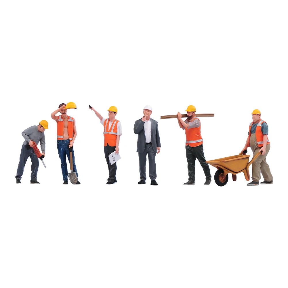 Miniature Figure 1/18 1/24 Face Painted Site Scene Accessory Workers Fit Construction Vehicles Mini Doll Model Toy Decor Display
