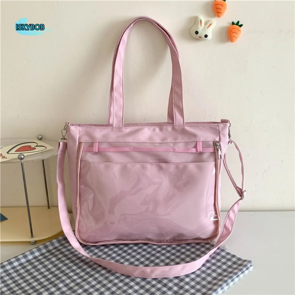 

Portable Japanese Style Transparent Itabag Harajuku Pvc Canvas Tote Bag Badge Display Casual Lolita Handbag Student