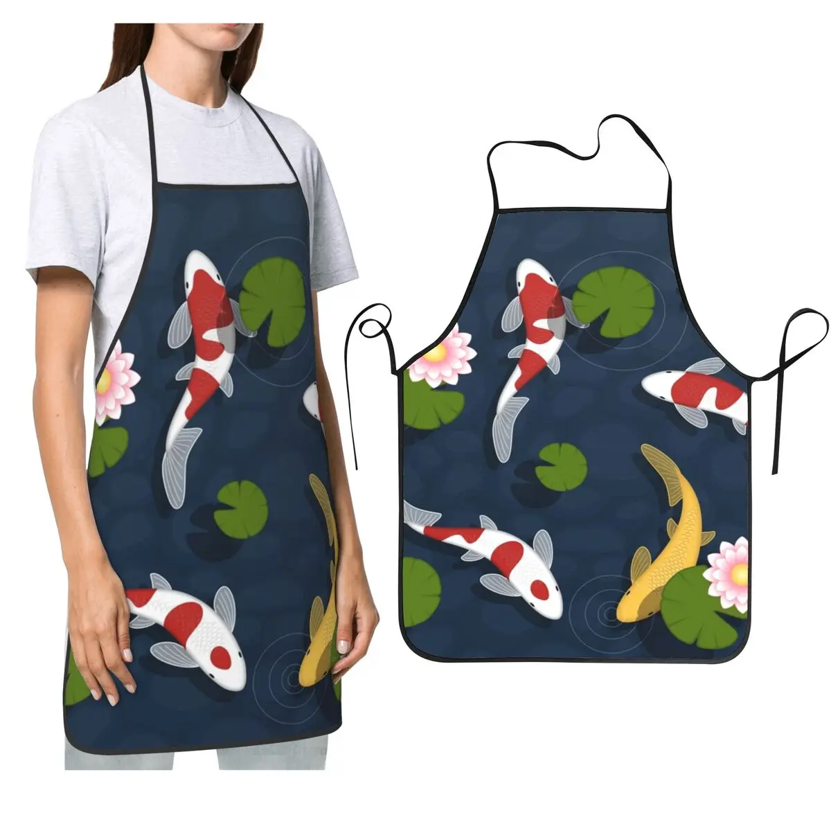 

Японский фартук для пруда с кои, фартук для шеф-повара, кулинарии, кухни, нагрудник без рукавов, кухонный сарафан для чистки для женщин и мужчин, живопись