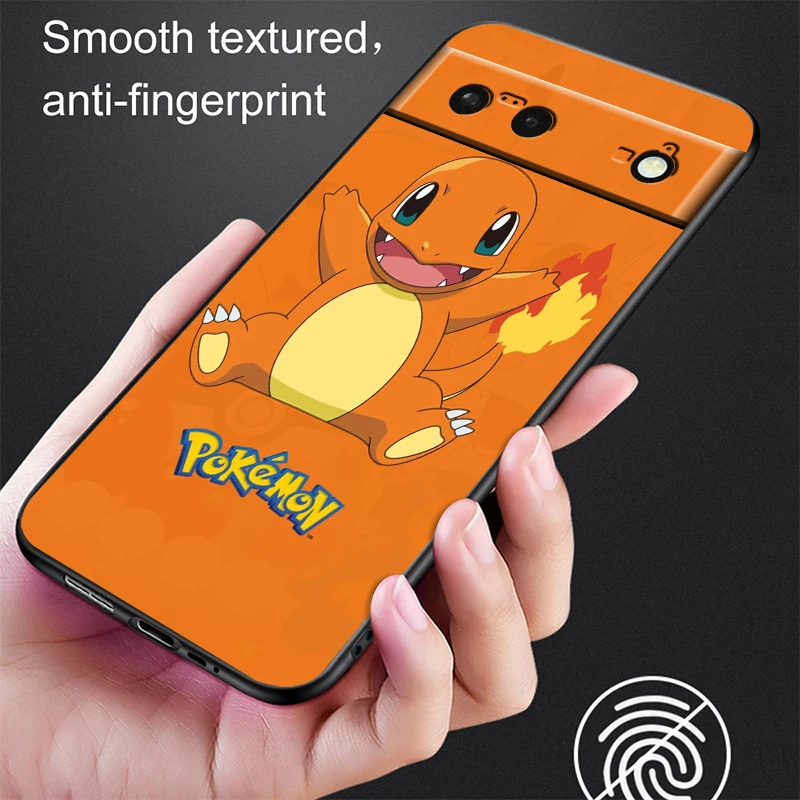 Pokemon Little Fire Dragon For Google Pixel 9 8 7A 7 6A 6 5A 5 4 4A XL 5G Black Silicon Shockproof Shell Soft Phone Case