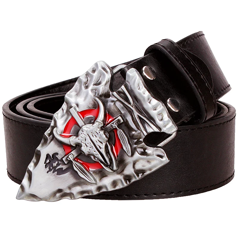 Bull Horn Skull Men Leather Belt Cow Head Skeleton West Cowboy Decoration Jeans Waistband