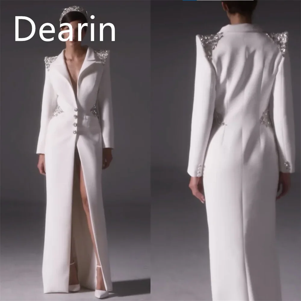 

Customized Evening Dress Prom Gown Women Party Occasion Dearin V-neck Column Floor Length Skirts Vertically Bespoke Dre