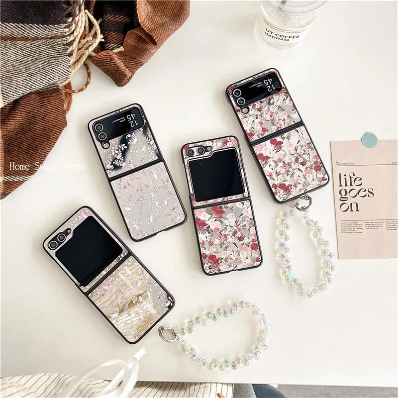 

Mirror Face Beautiful Flower Phone Case for Samsung Galaxy ZFlip3 ZFlip4 ZFlip5 ZFlip6 Hard PC Back Cover for ZFlip6 Case Shell