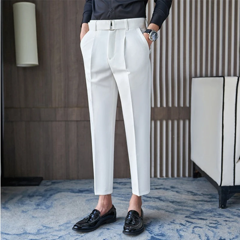 Business Slim Fit Man 9 Cropped Suits Pants High Quality Stylish Clothes Offer Elegant Thin Casual Classic Suit Trousers for Men